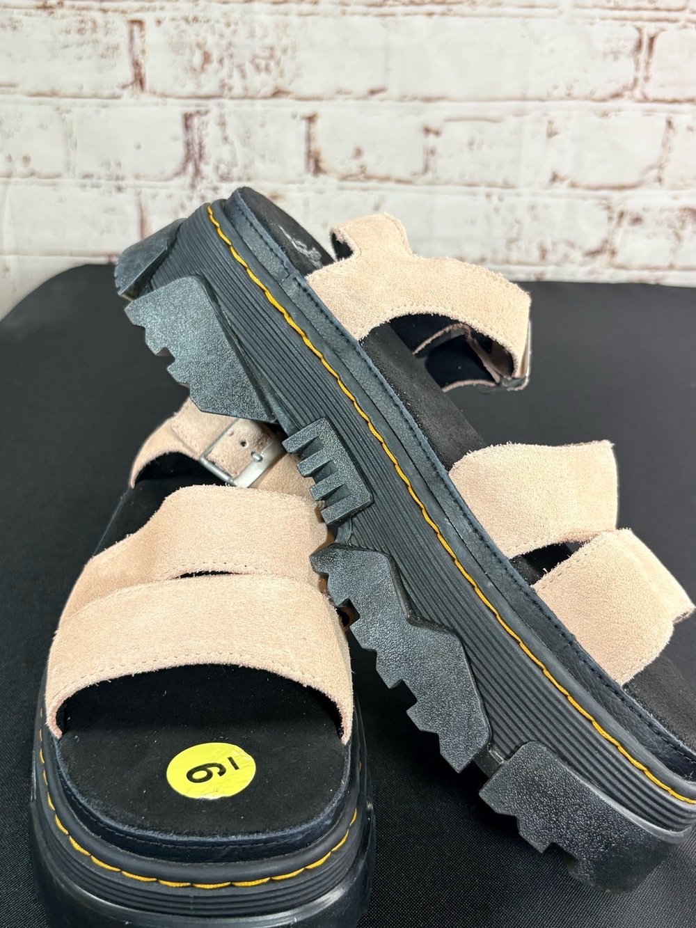 Dr. Martens Beige Suede Lug Sole Strap Sandals